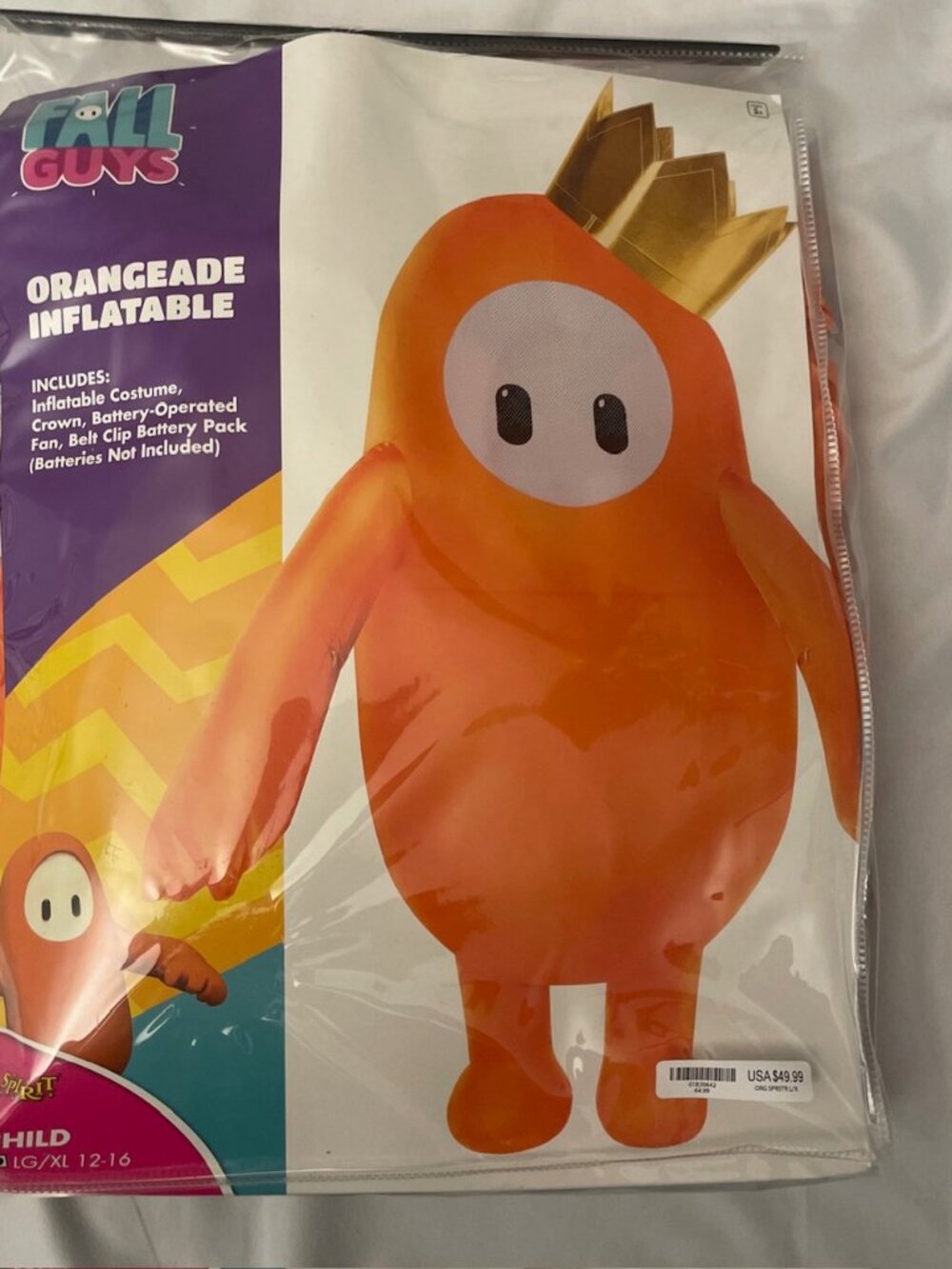 Fall Guys Orangeade Inflatable Costume Child Size L/XL 12-16 Tested, Never Worn